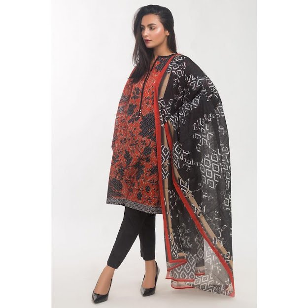 Gul Ahmed Red & Black color crambic ready to wear colllection