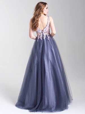 Plunging neckline dresses prom dress Madison James Multi color back side