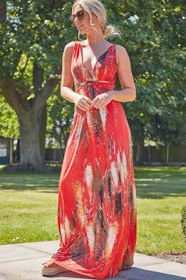 orange Abstract Print Sleeveless Maxi Sundress