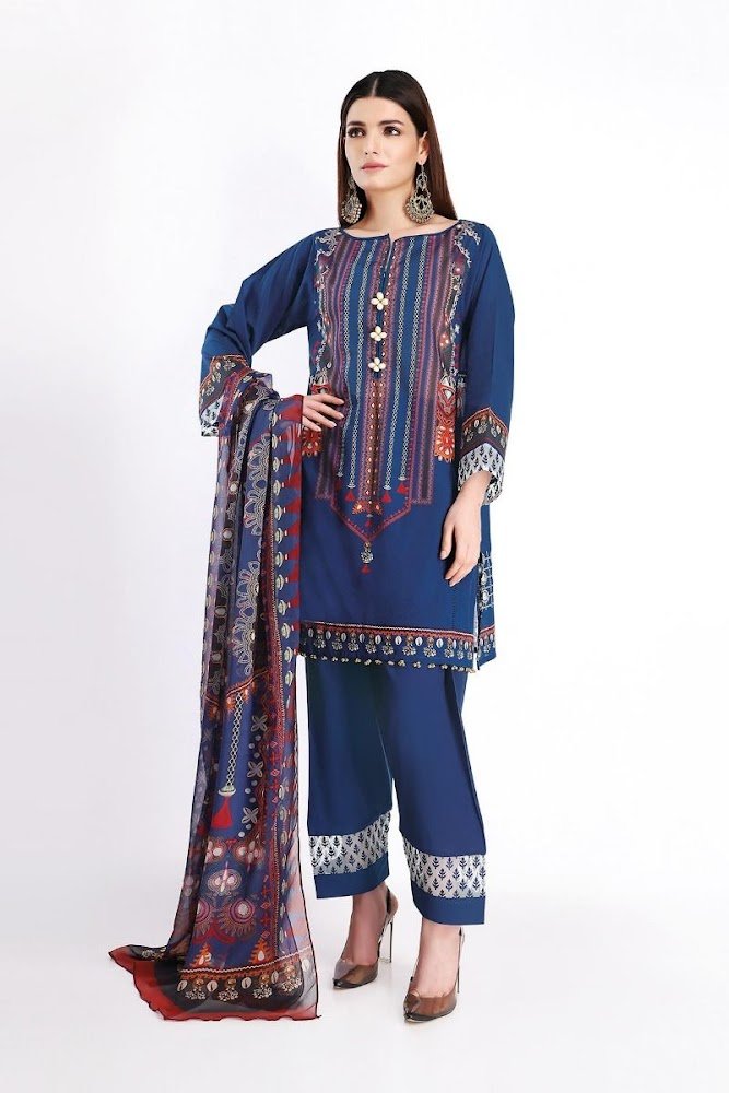 Khaadi Blue shirt & Shalwar with Dupatta summer lawn collection