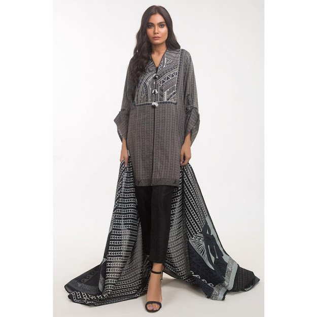 Gul Ahmed grey color suits ready to wear solids collection