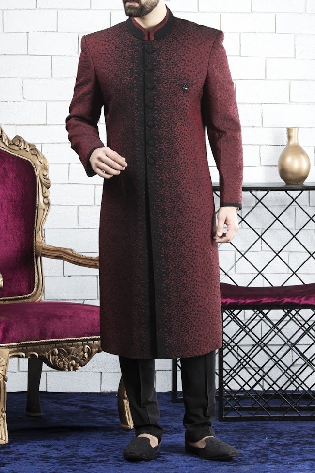 Almirah maroon color sherwani groom collection