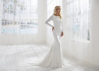 Randy Fenoli Fitted Simple Long Sleeve Bridal Dress with open back