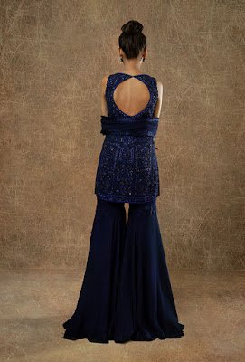 Manish Malhotra sharara dress indigo blue embellished sharara back side