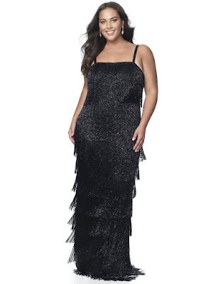 Fringe Beaded Inrigue blus Plus size Prom Black color dress