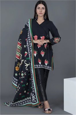 Warda Embroidered 2 PC suit khaddar with dupatta black color winter collection