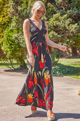 black contrast Band Maxi Sundress