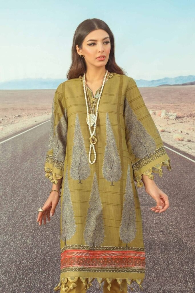 Sana safinaz Kurnool winter Olive green dress 2021