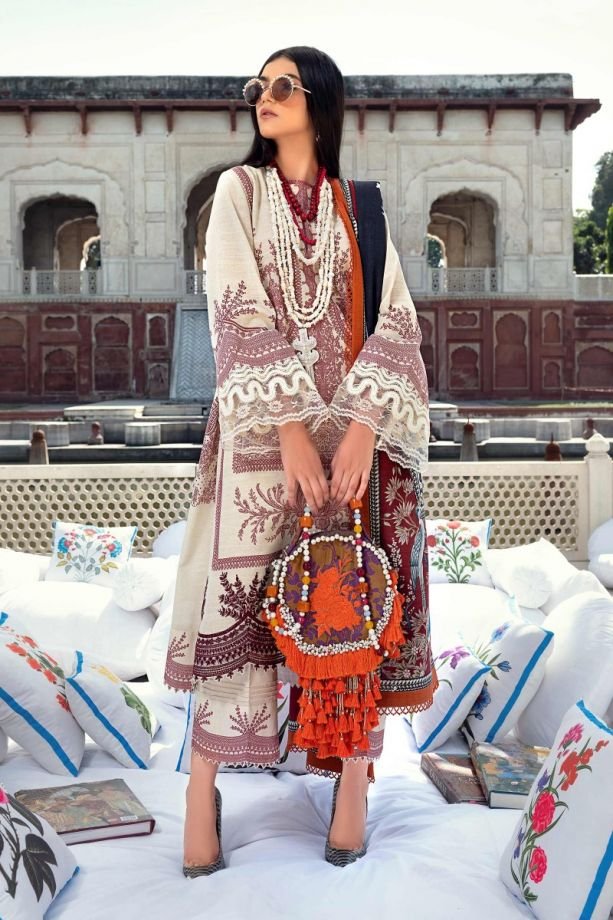 sana Safinaz Winter white sliub color eembroidered dress 2021