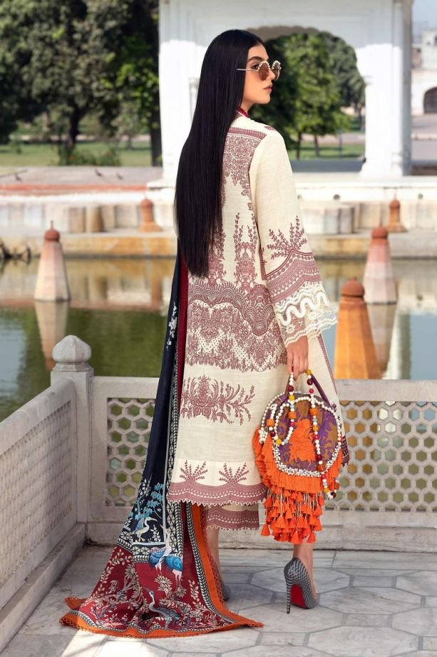 sana Safinaz Winter white sliub color eembroidered dress back-side