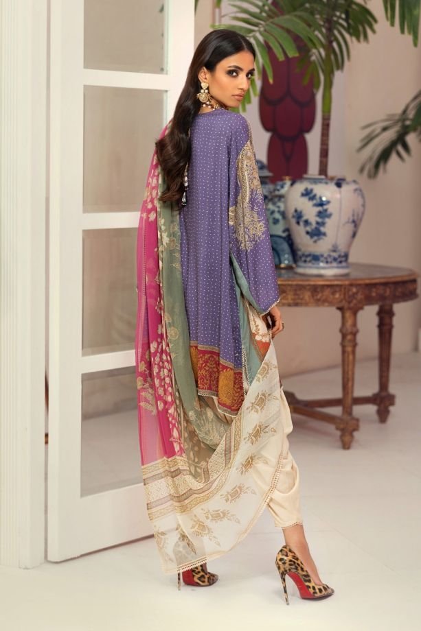 Sana Safinaz Winter Purple/White color dress back-side view