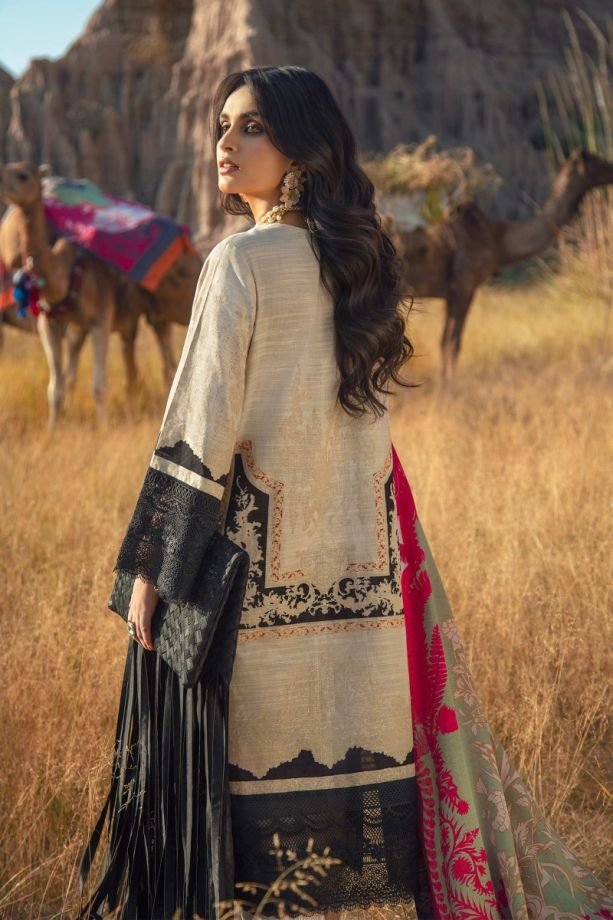 Sana safinaz shawl dress Beige/black color winter dress back-side