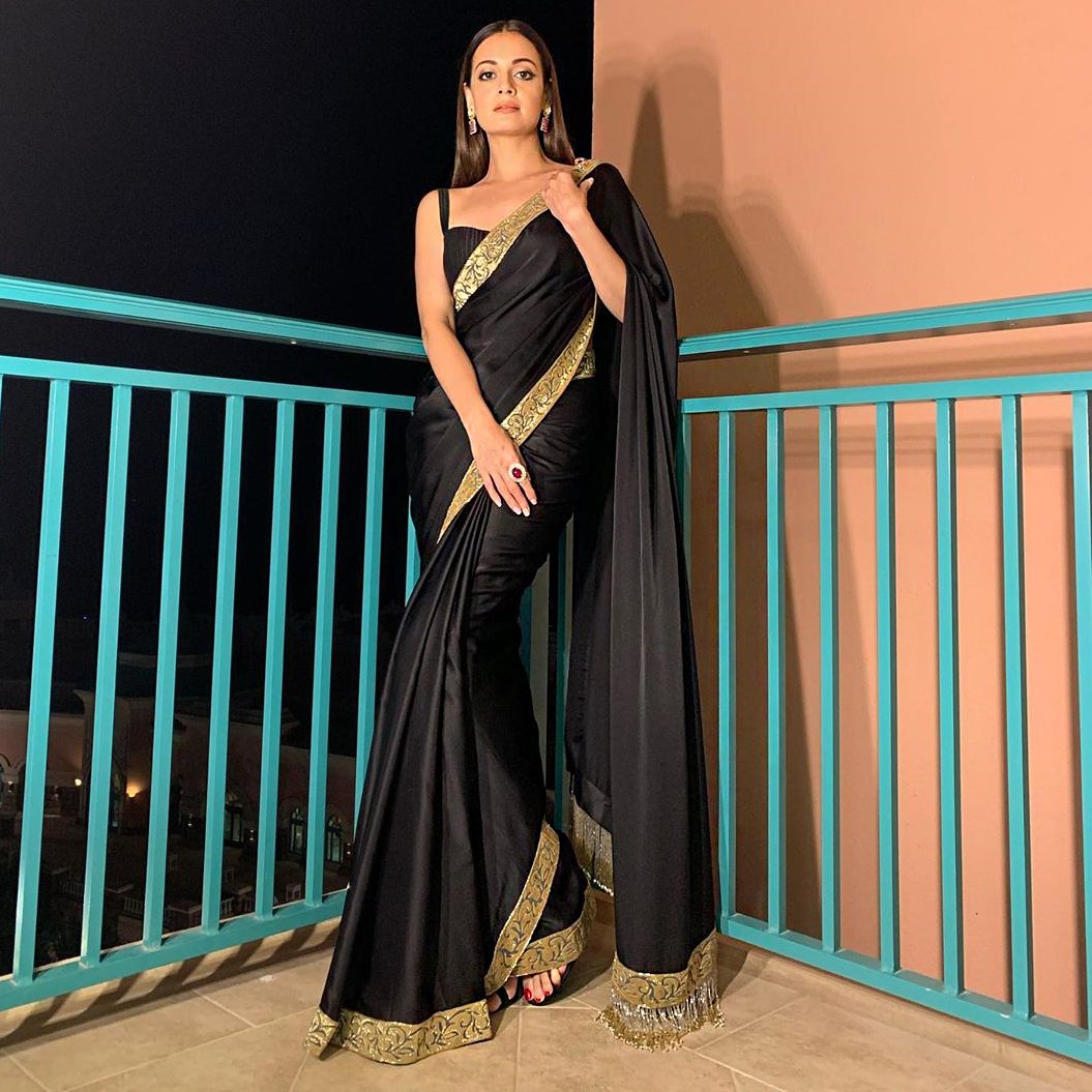 Indian Actress Dia Mirza in Black Saree