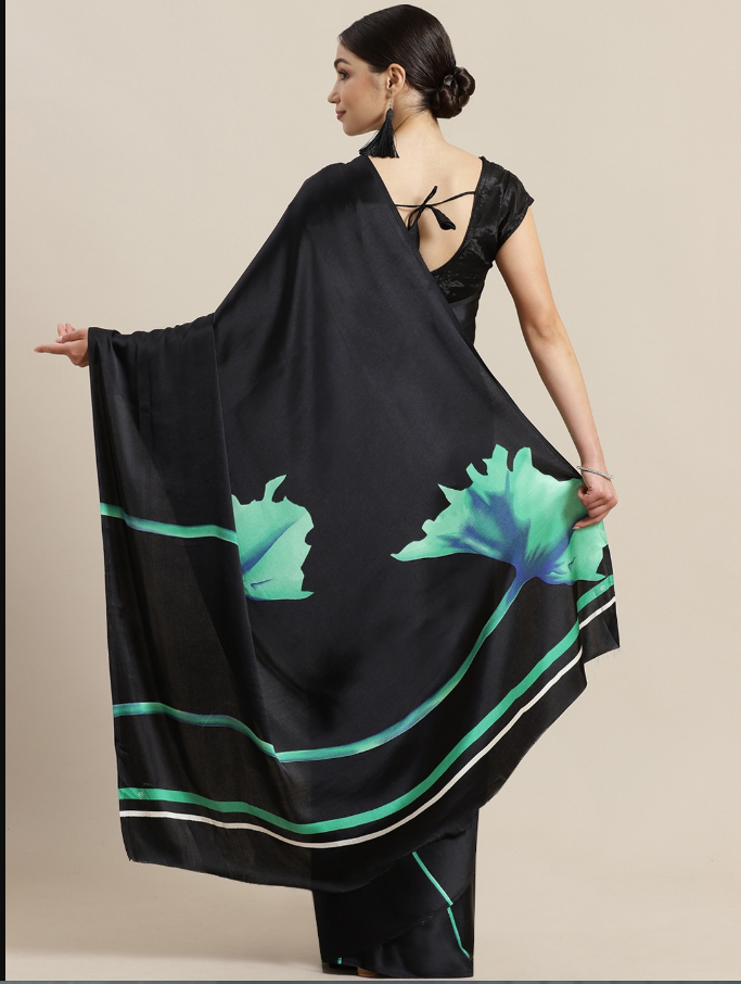 Indian Black & Green Printed Saree