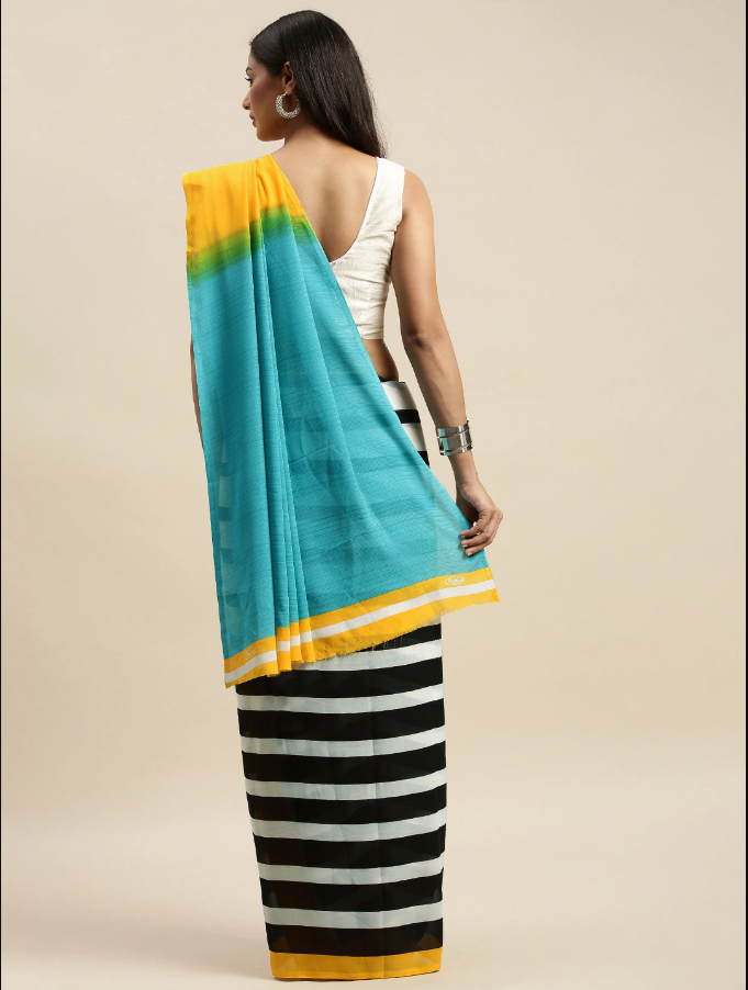 Indian saree Black & White Pure Georgette Striped Saree